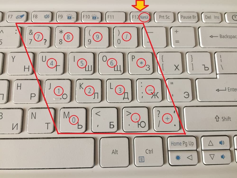 Включить правую часть клавиатуры на ноутбуке