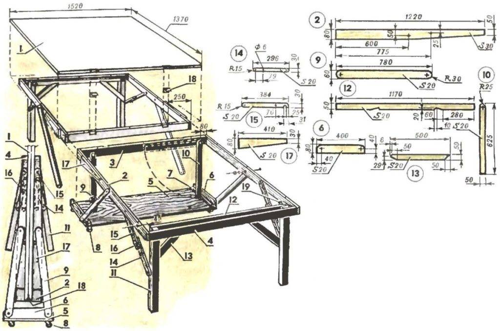 Раскладной кухонный стол своими руками: чертежи и схемы
