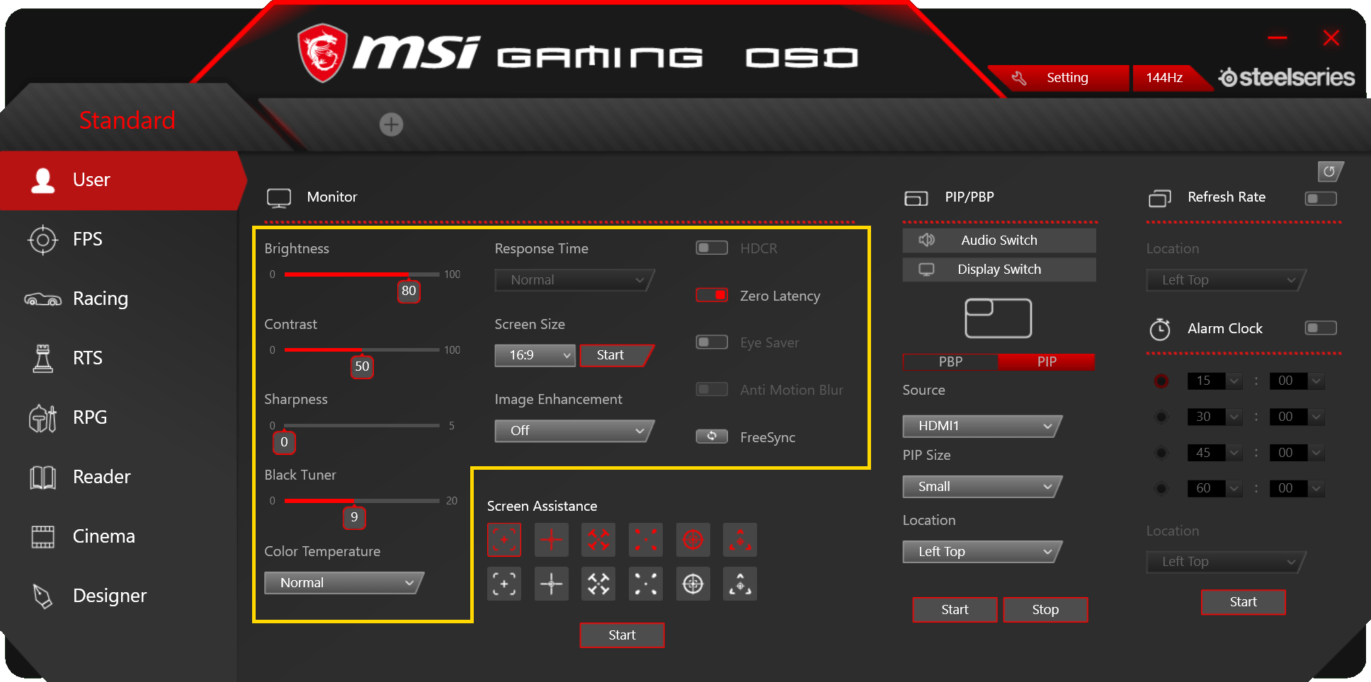 Гаснет экран в играх. Монитор MSI прицел. Экранный помощник MSI. Монитор MSI Optix g273qf. MSI утилита для монитора.