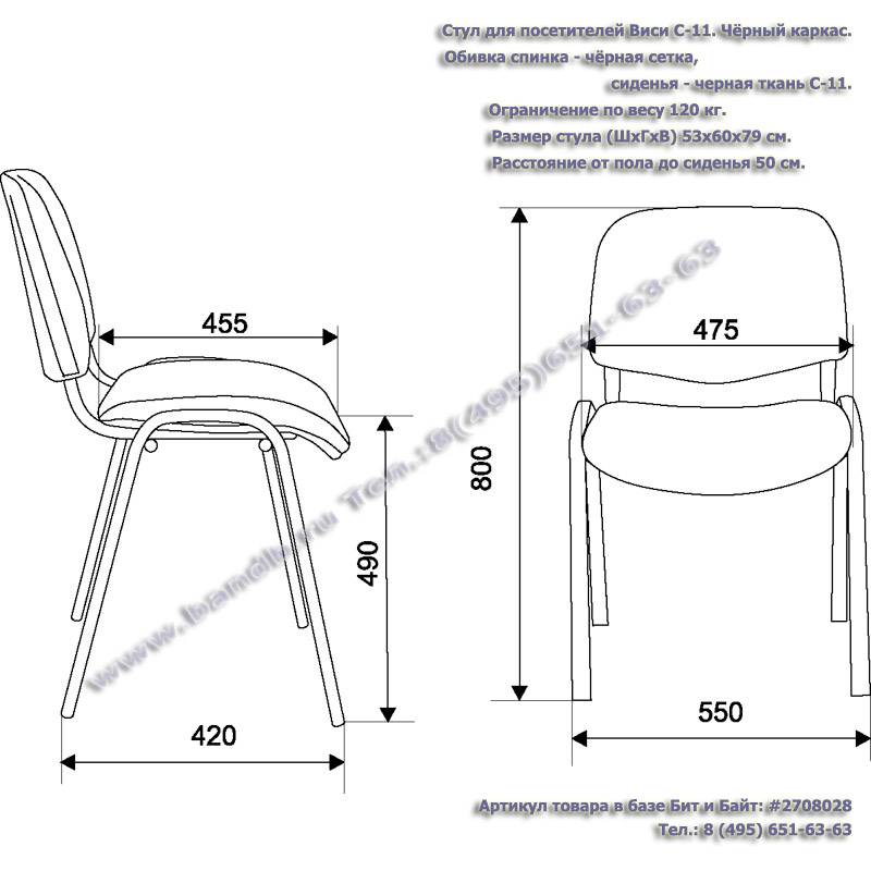 Высота, ширина и другие размеры стульев