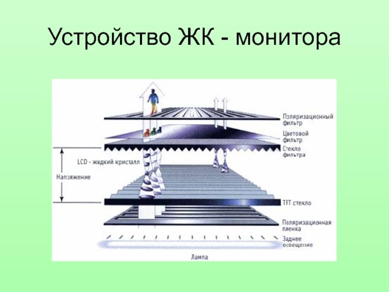 Принцип работы жк. Устройство ЖК матрицы монитора. Строение LCD монитора. ЖК матрица для монитора конструкция. Жидкокристаллические мониторы схема.