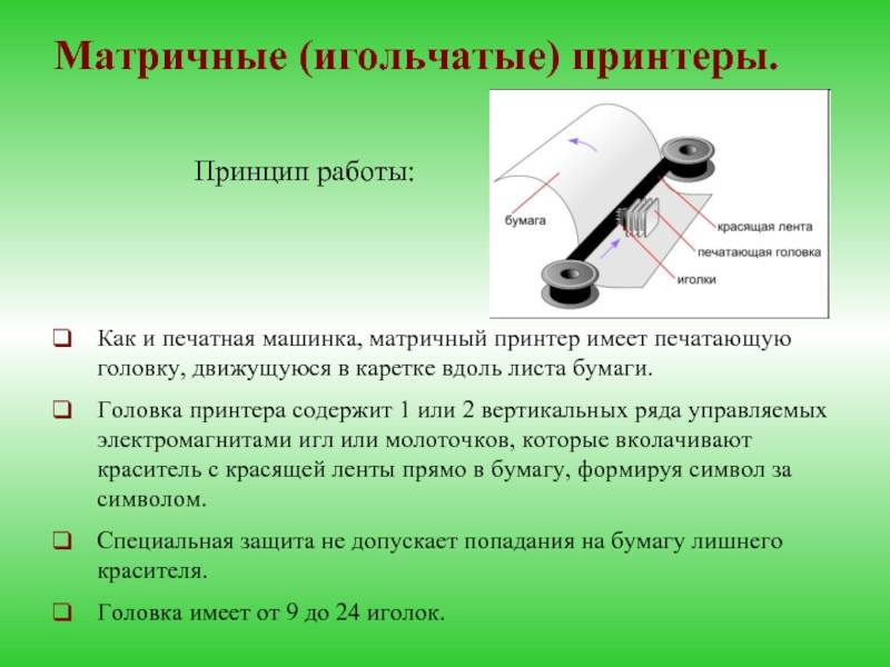 Принтер формирующий изображение ударами иголок печатающей головки через красящую ленту называется