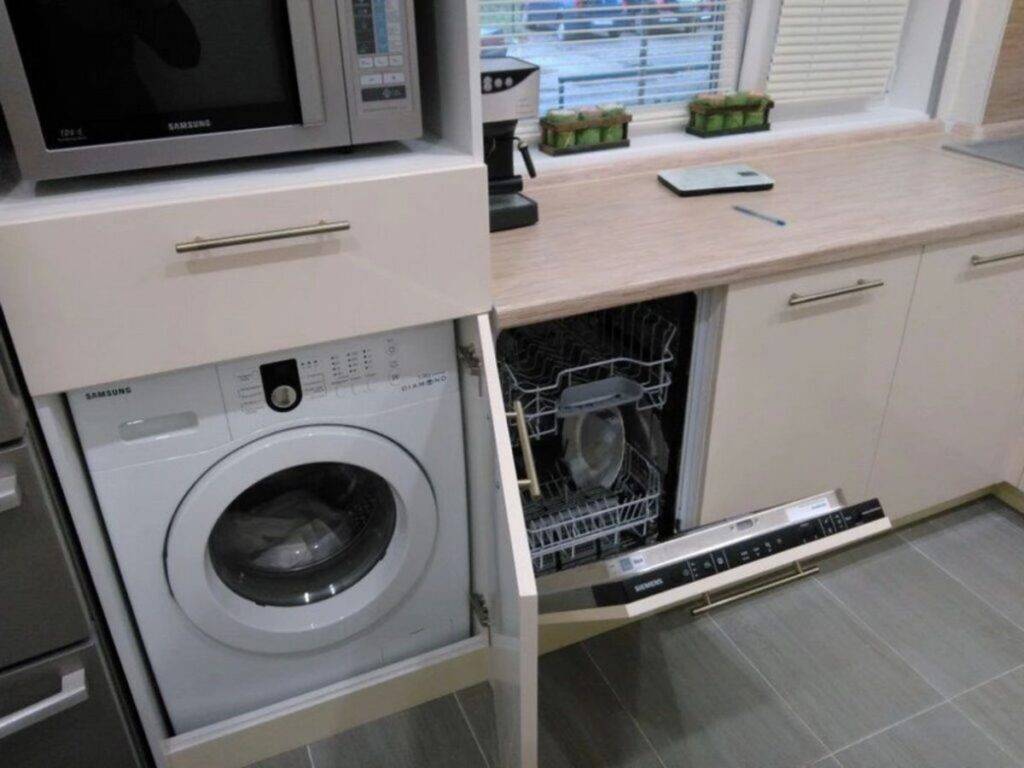 5 вариантов установки стиральной машины на кухне под столешницу