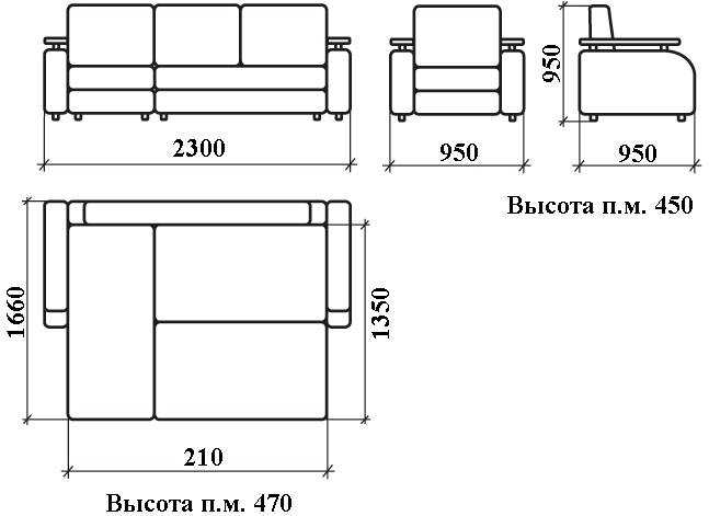 Стандартные размеры диванов в зависимости от модели изделия