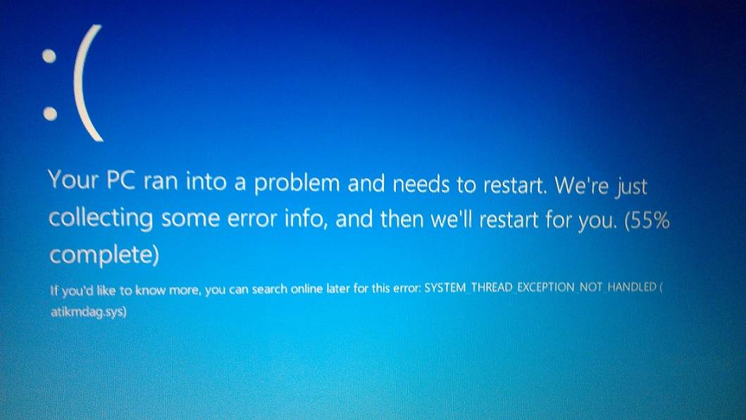 Синий экран перезагрузка Windows 10. System thread exception not handled что делать