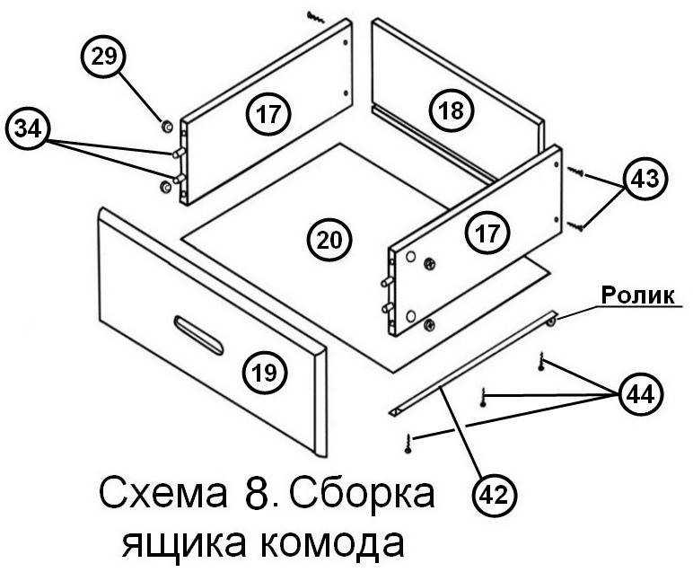 Схема тумбочки с выдвижными ящиками