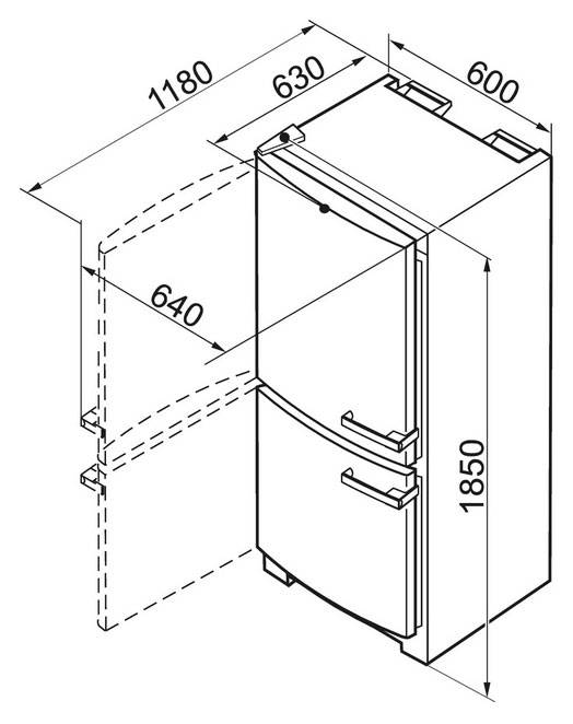 Двухдверные встроенные холодильники: размеры встраиваемой двухстворчатой модели