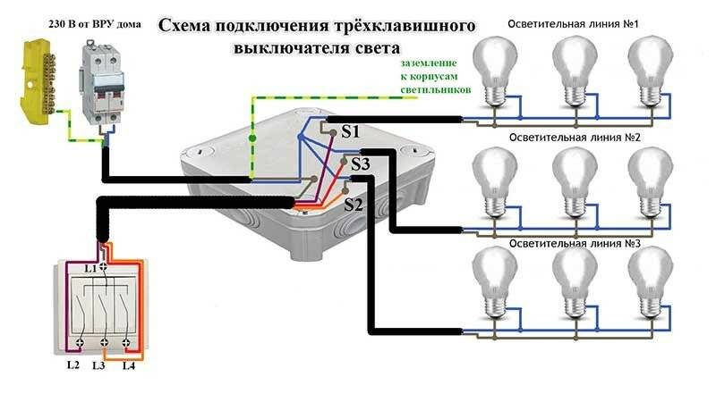 Схема подключения выключателя к лампочке