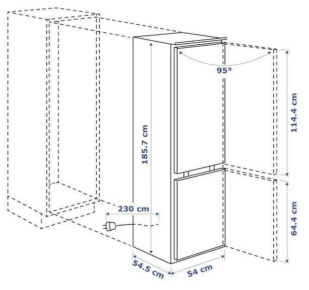 Размеры двухдверного холодильника: ширина, высота, глубина двухстворчатых моделей