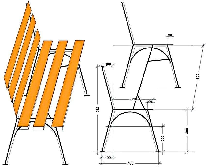 Лавочка из профильной трубы чертежи размеры своими руками