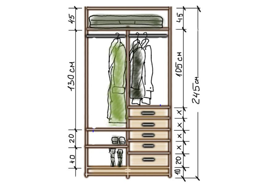 Высота полок в шкафу для одежды стандартная и оптимальная для купе