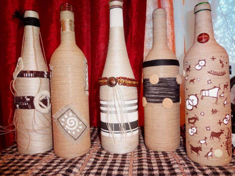 Декорирование бутылок своими руками и подручными средствами, мастер класс, фото дизайнов
