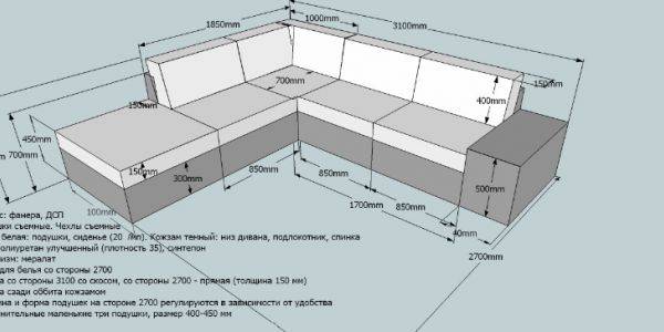 Угловой диван чертежи с размерами